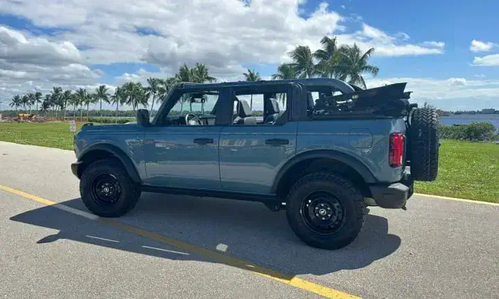 2022 Ford Bronco rental vehicle, top off, Southwest Florida coastline