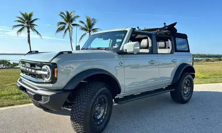 2024 Ford Bronco rental vehicle, top off, Southwest Florida coastline